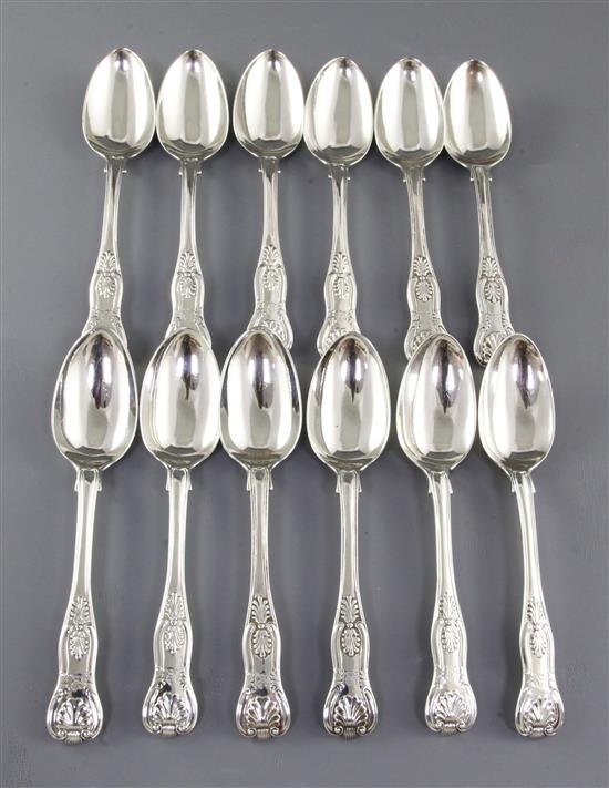 A set of twelve William IV silver Kings pattern table spoons, by William Chawner, Length 180mm, weight 240z/749 grams.